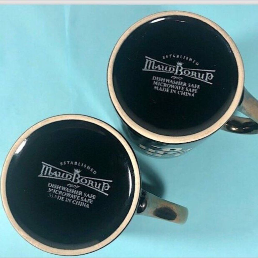 2- I'll call U❤ ,Maude Borup  Coffee Tea, Cups -Black White  Mug w/Gold Handle - Picture 3 of 3
